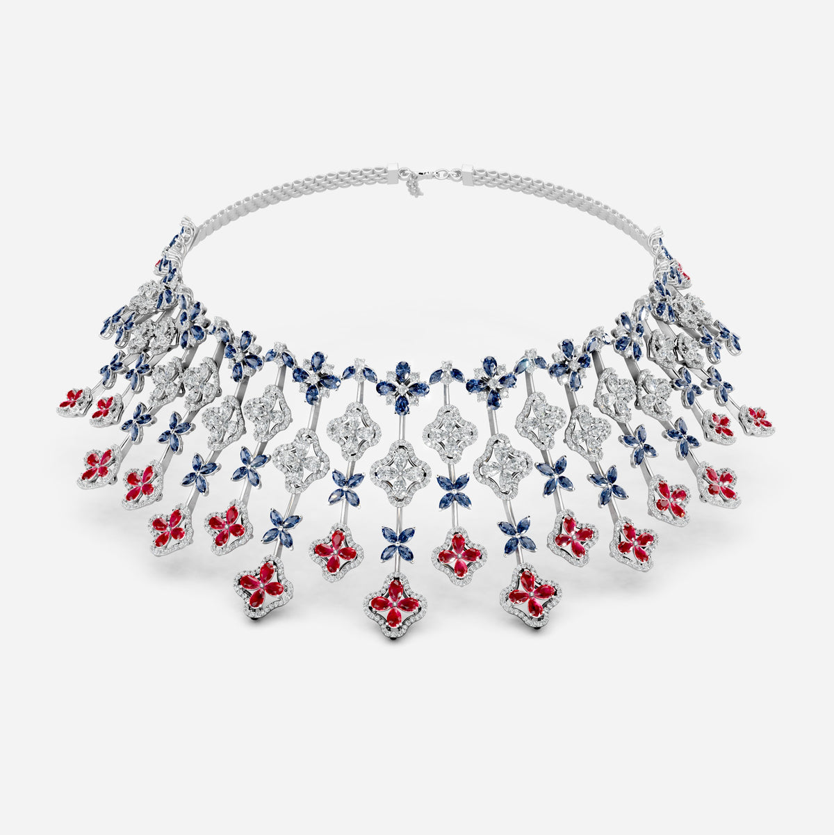 Ruby and Sapphire Necklace with Diamonds in Gold - Ailany
