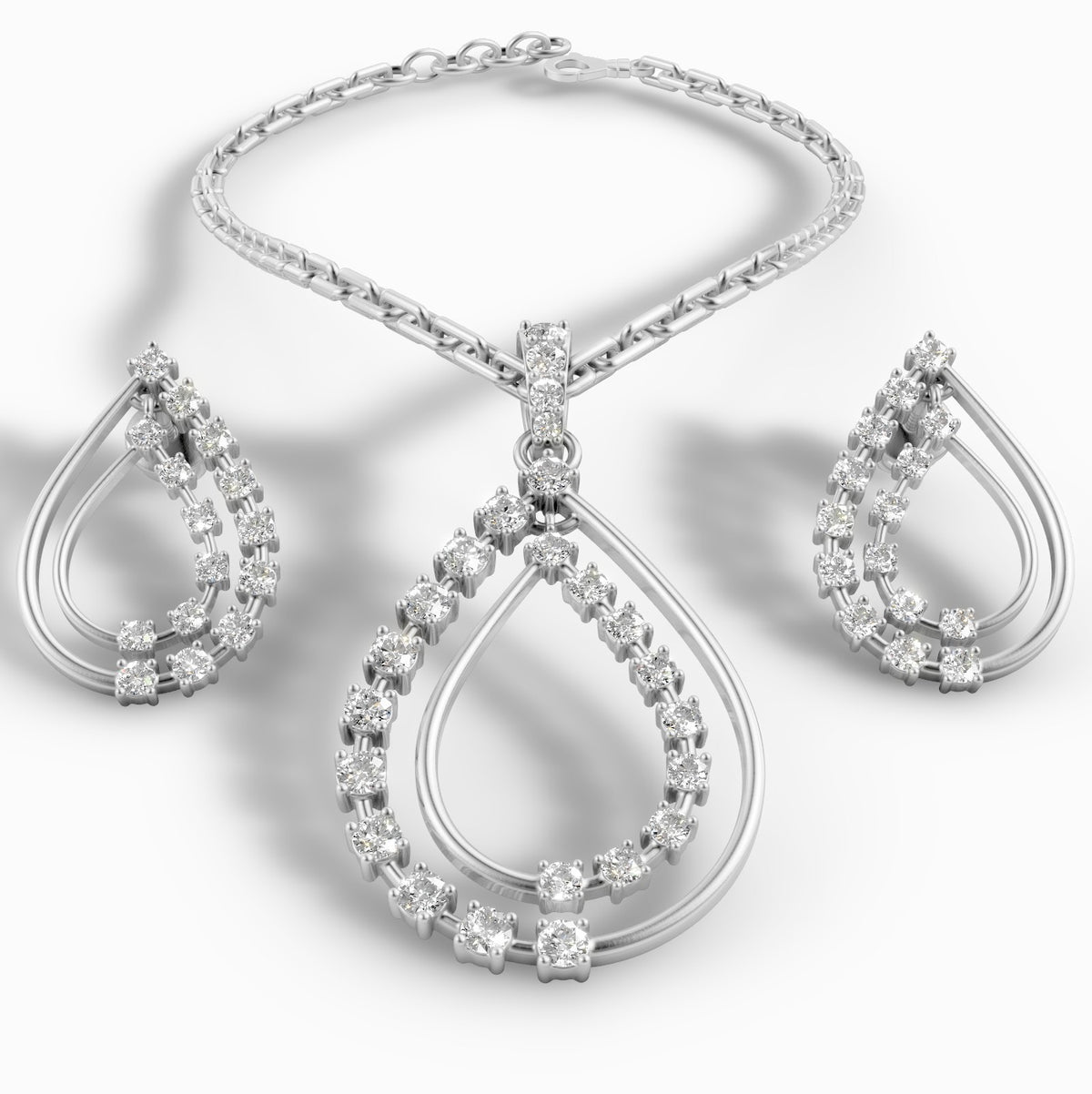 Diamond Pendant & Earrings Set – 18K Gold, 7.50g (Total Diamond Weight: 1.76 ct)