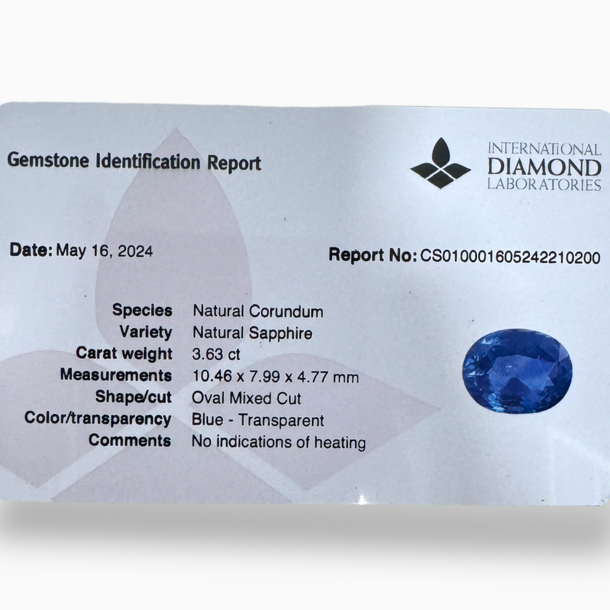 Sapphire Stone 3.63 ct Oval 10.46 x 7.99 x 4.77 mm from Srilanka