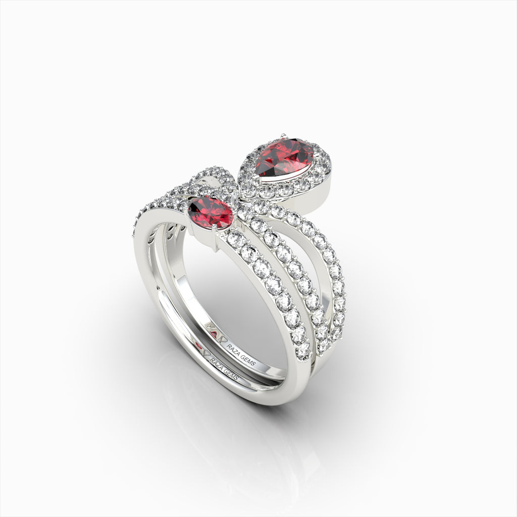 Hattie - Double Focus Pear Ruby Statement Ring in 18K Gold