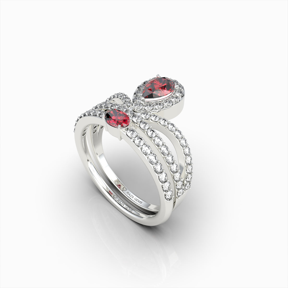 Hattie - Double Focus Pear Ruby Statement Ring in 18K Gold