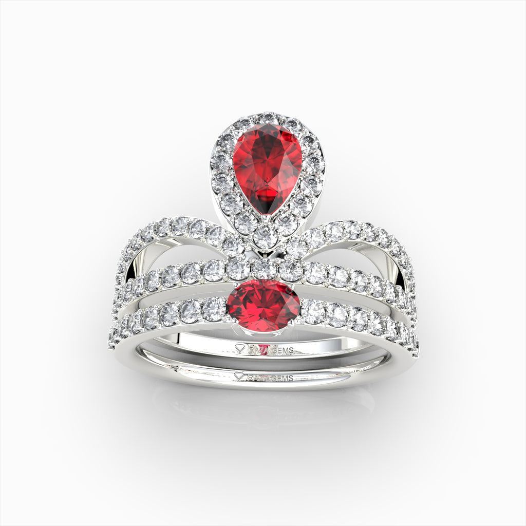 Hattie - Double Focus Pear Ruby Statement Ring in 18K Gold
