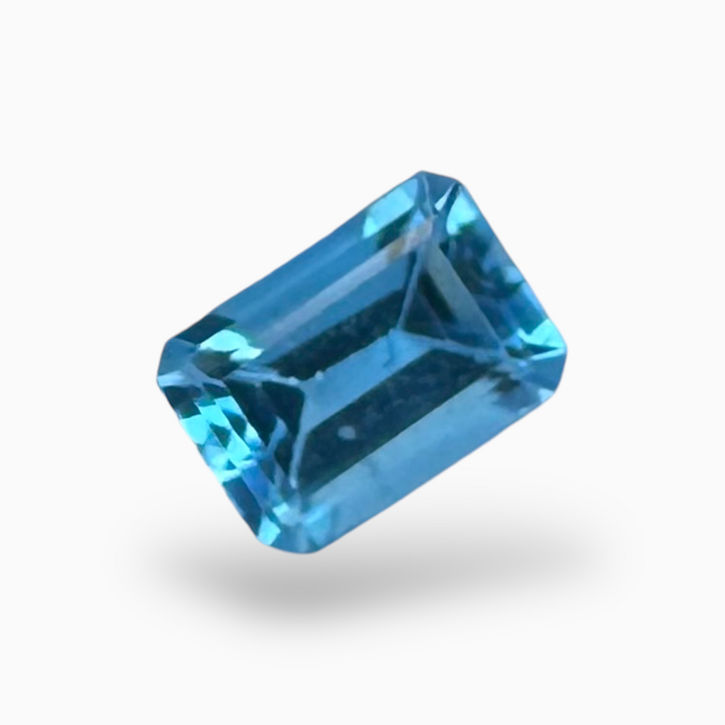 Swiss Blue Topaz Deep Sky Blue Color 1.18 Carats Emerald Cut Shape Size 7X6mm