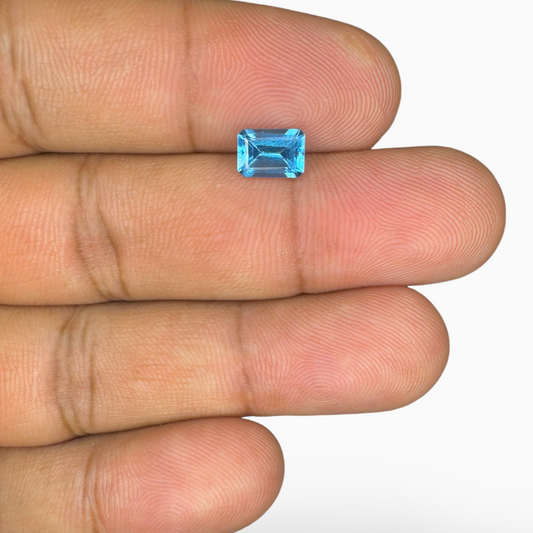 Swiss Blue Topaz Deep Sky Blue Color 1.18 Carats Emerald Cut Shape Size 7X6mm