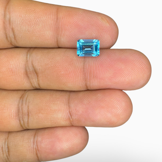 Swiss Blue Topaz Deep Sky Blue Color 1.96 Carats Emerald Cut Shape Size 9X7mm