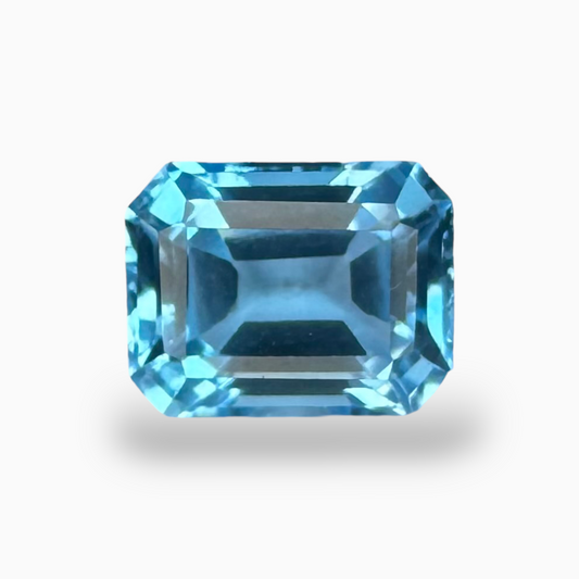 Swiss Blue Topaz Deep Sky Blue Color 3.06 Carats Emerald Cut Shape Size 9X7mm