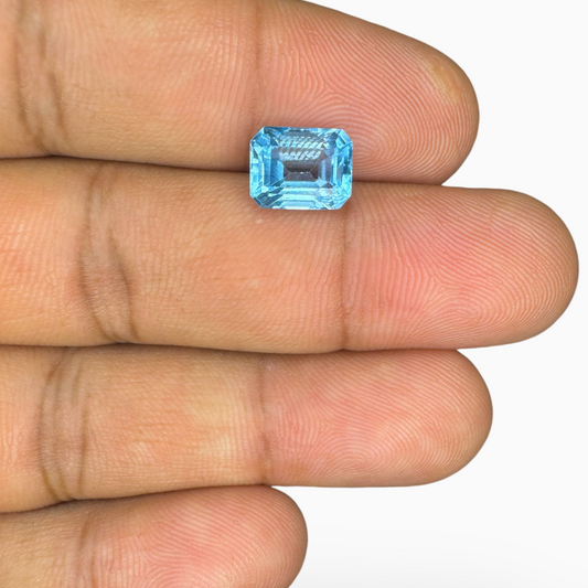 Swiss Blue Topaz Deep Sky Blue Color 3.06 Carats Emerald Cut Shape Size 9X7mm