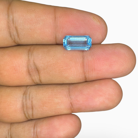 Swiss Blue Topaz Deep Sky Blue Color 3.20 Carats Emerald Cut Shape Size 12X6mm