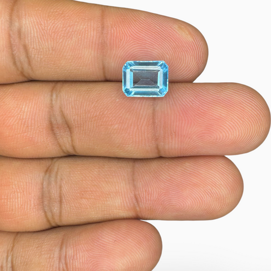 Swiss Blue Topaz Deep Sky Blue Color 3.33 Carats Emerald Cut Shape Size 10X8mm