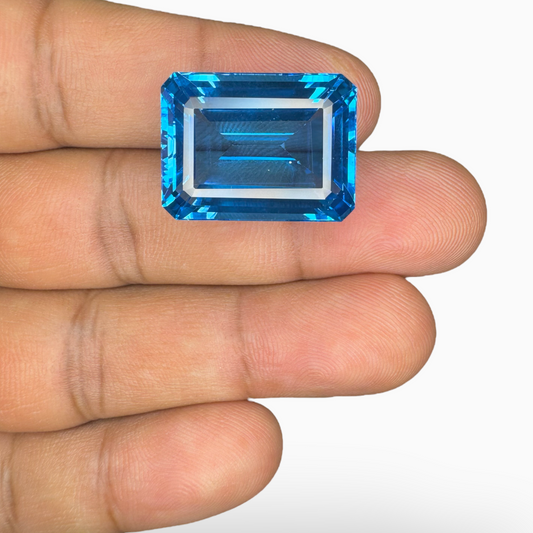 Deep Swiss Blue Topaz Emerald Cut Shape 38.80 Carats Stone Size 21X16mm