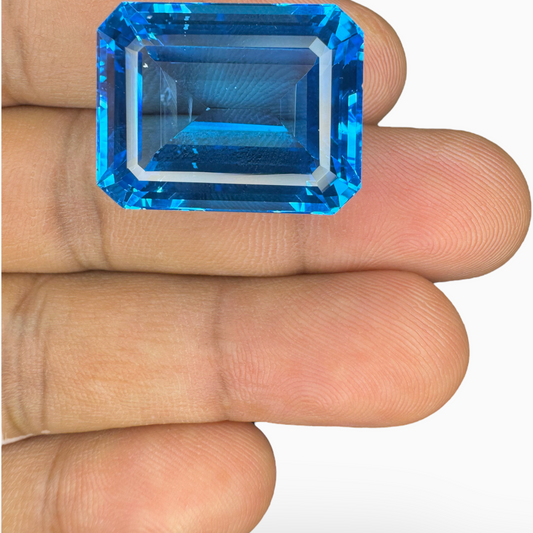 Deep Swiss Blue Topaz Emerald Cut Shape 48.88 Carats Stone Size 22.5X17mm