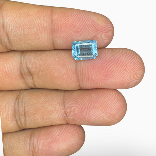 Swiss Blue Topaz Deep Sky Blue Color 2.76 Carats Emerald Cut Shape Size 6X4mm