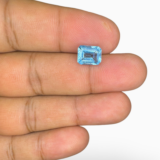 Swiss Blue Topaz Deep Sky Blue Color 2.90 Carats Emerald Cut Shape Size  9X7mm