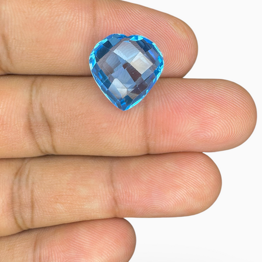 Swiss Blue Topaz 9.67 Carats Heart Shape Stone Size 14X14mm Rose Cut