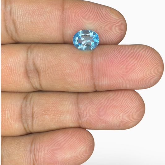 Swiss Blue Topaz Deep Sky Blue Color 1.92 Carats Oval Shape Size 9X7mm