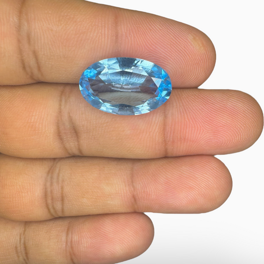 Swiss Blue Topaz 13.32 Carats Oval Shape Size 19X12mm Deep Sky Blue Color