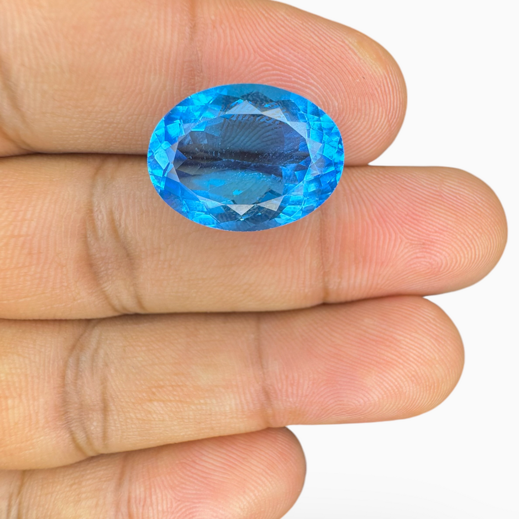 Deep Swiss Blue Topaz Oval Shape 15.30 Carats Stone Size 18X13.5mm