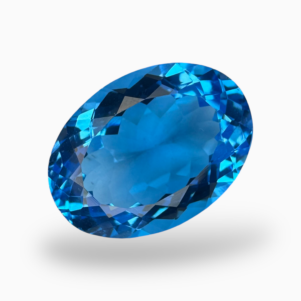 Deep Swiss Blue Topaz Oval Shape 15.30 Carats Stone Size 18X13.5mm