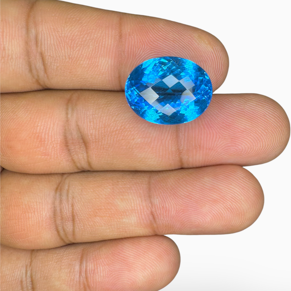 Deep Swiss Blue Topaz Oval Shape 16.82  Carats Stone Size 17X13mm Rose Cut