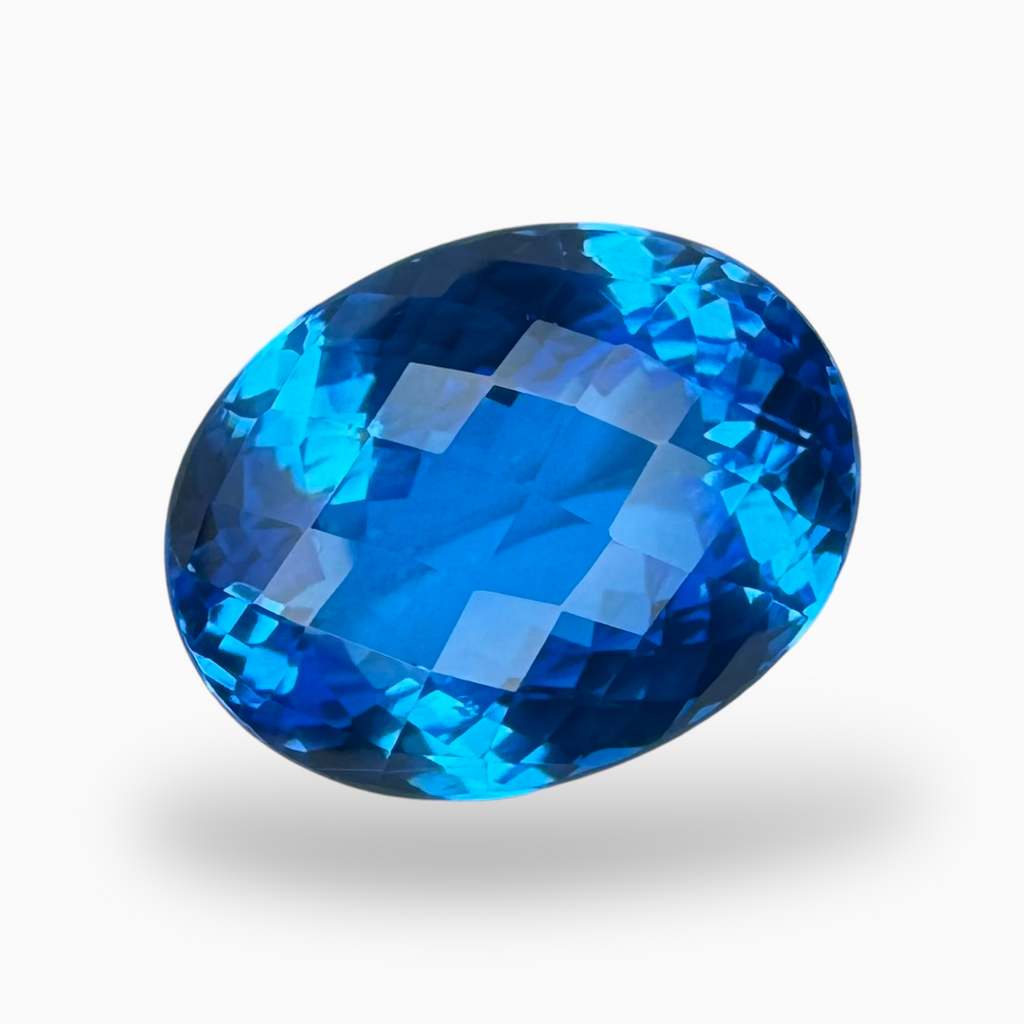 Deep Swiss Blue Topaz Oval Shape 16.82  Carats Stone Size 17X13mm Rose Cut