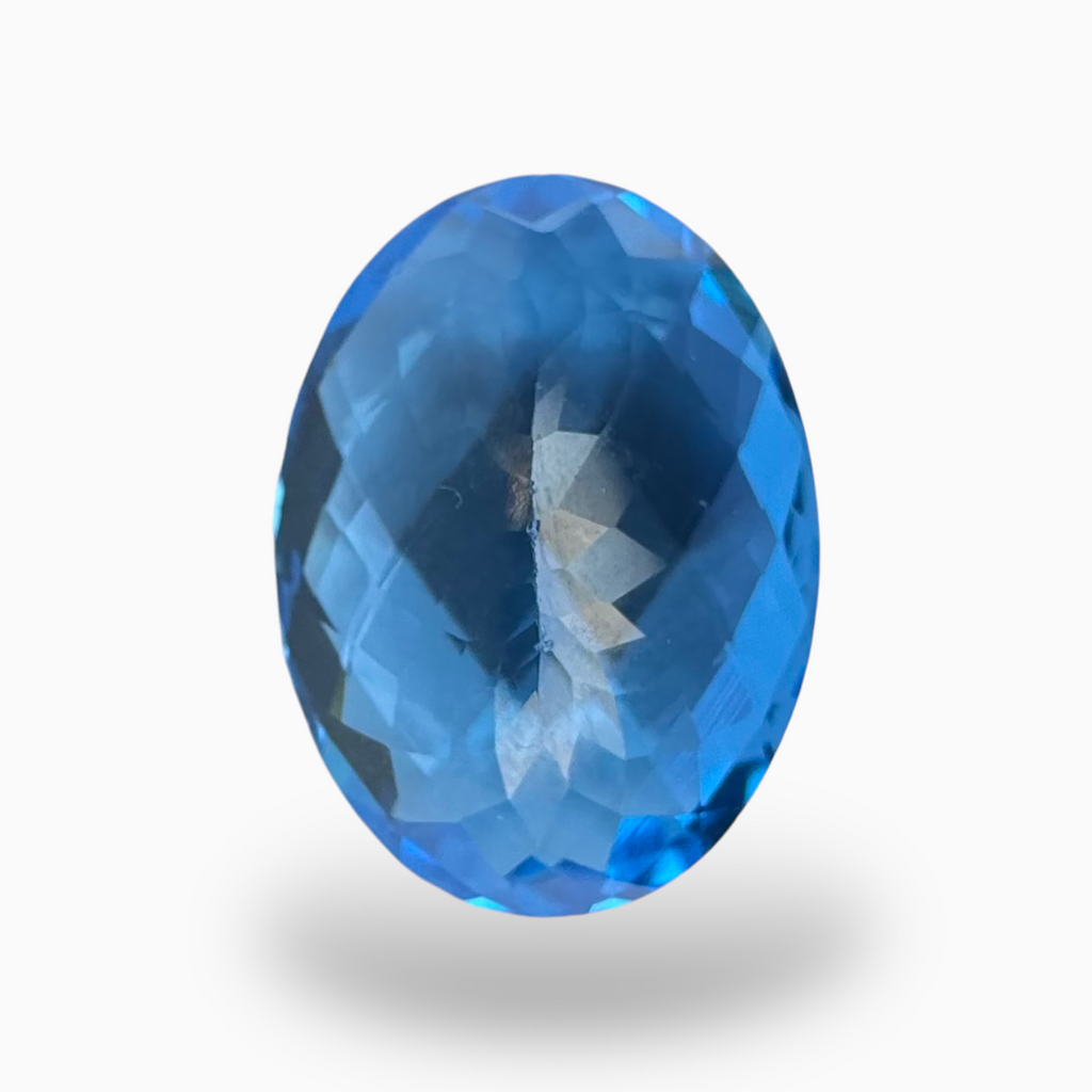 Deep Swiss Blue Topaz Oval Shape 51.60 Carats Stone Size 25X19mm Rose Cut