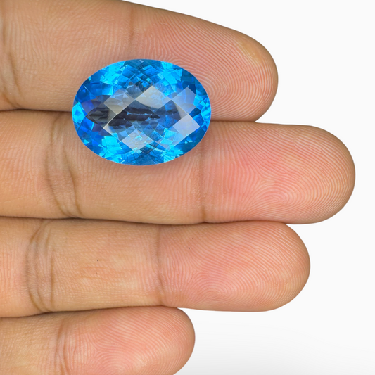 Deep Swiss Blue Topaz Oval Shape 51.60 Carats Stone Size 25X19mm Rose Cut