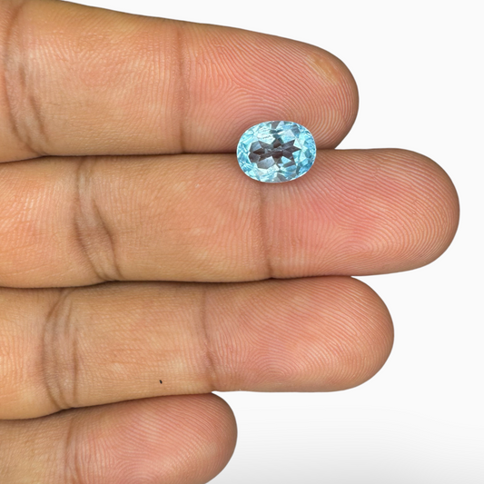 Swiss Blue Topaz Deep Sky Blue Color 2.66 Carats Oval Shape Size 9X7mm