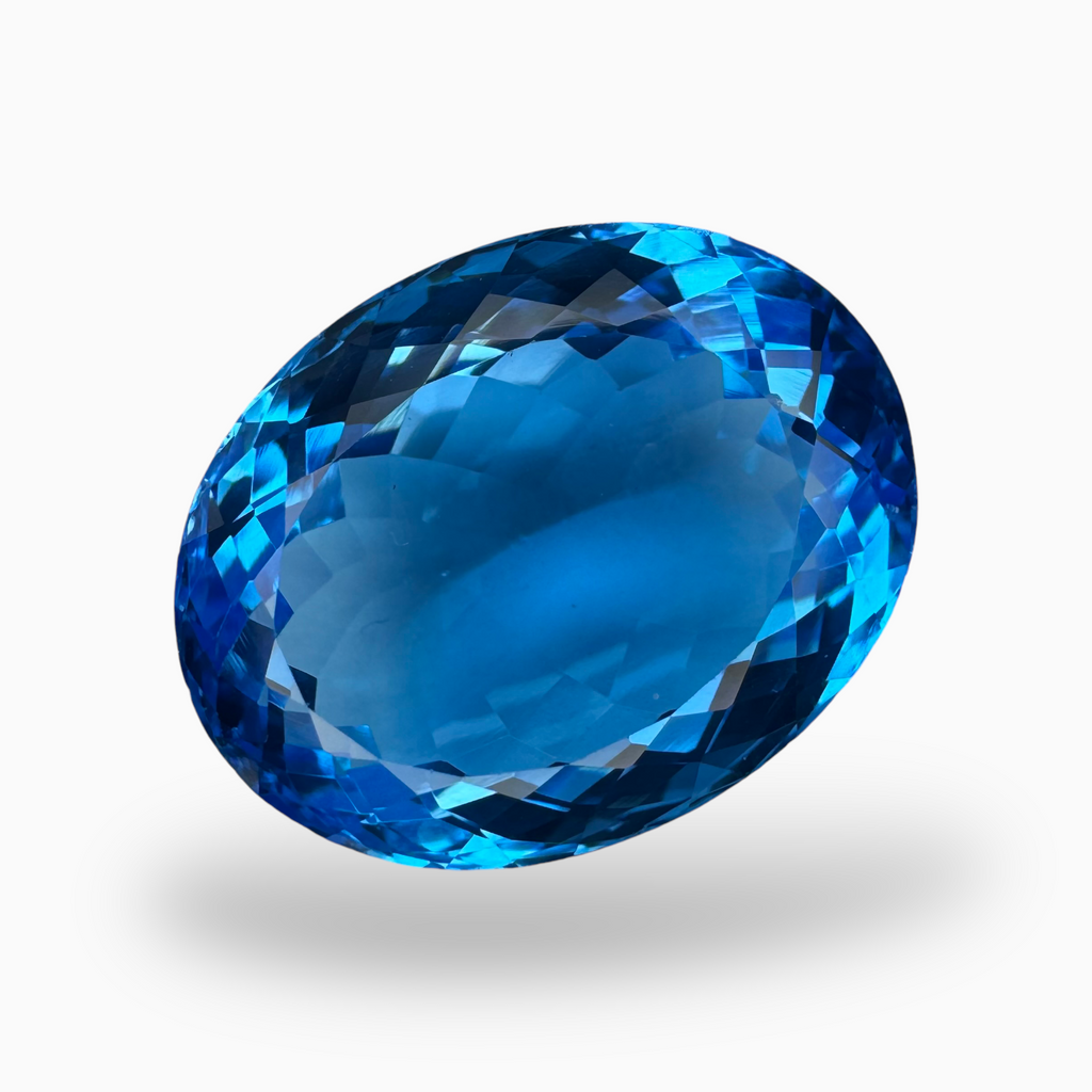Deep Swiss Blue Topaz Oval Shape 32.60 Carats Stone Size 21X16.5mm