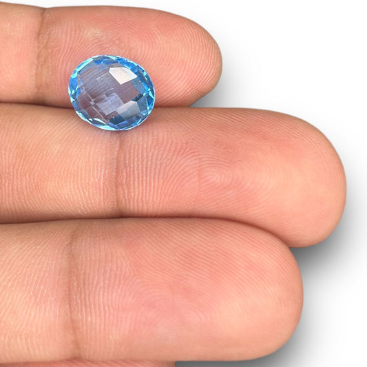 Swiss Blue Topaz 5.75 Carats Oval Shape Stone Size 11.9X10mm Rose Cut