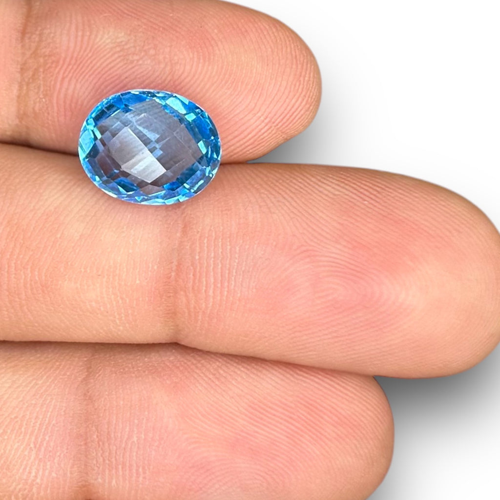 Swiss Blue Topaz 5.84 Carats Oval Shape Stone Size 11.8X9.9mm Rose Cut