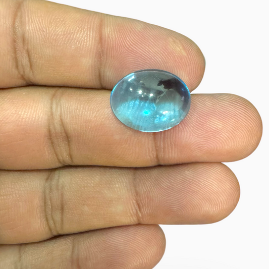 Swiss Blue Topaz Deep Sky Blue Color 14.20 Carats Oval Cabochon Shape Size 16X13mm