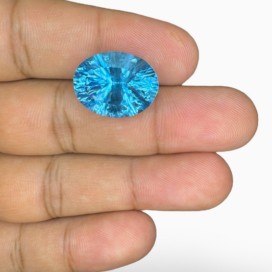 Swiss Blue Topaz 16.92 Carats Oval Fancy Cut Shape Stone Size 18X14mm Laser Cut