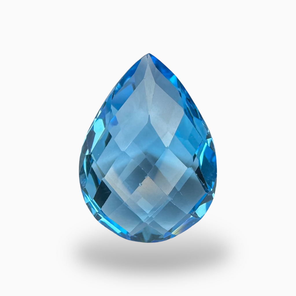 Swiss Blue Topaz 16.40 Carats Pear Shape Stone Size 20X15mm Rose Cut