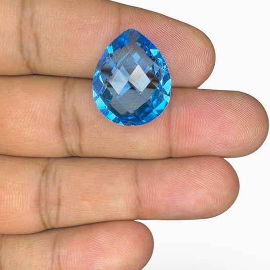 Swiss Blue Topaz 19.16 Carats Pear Shape Stone Size 19X16mm Rose Cut