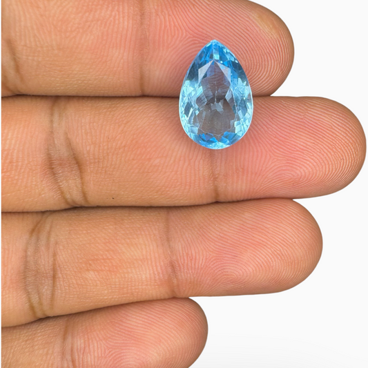 Swiss Blue Topaz Deep Sky Blue Color 6.46 Carats Pear Shape Stone Size 14X10mm