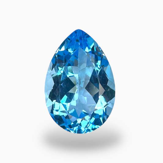 Swiss Blue Topaz Deep Sky Blue Color 7.51 Carats Pear Shape Stone Size 15X10.2mm