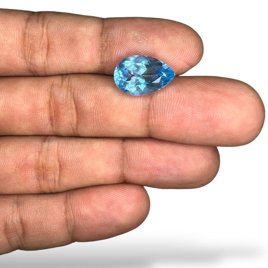 Swiss Blue Topaz Deep Sky Blue Color 7.51 Carats Pear Shape Stone Size 15X10.2mm