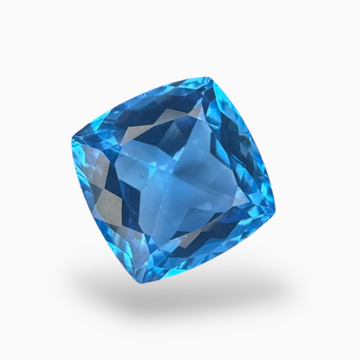 Deep Swiss Blue Topaz Cushion Shape 15.33 Carats Stone Size 14.5mm