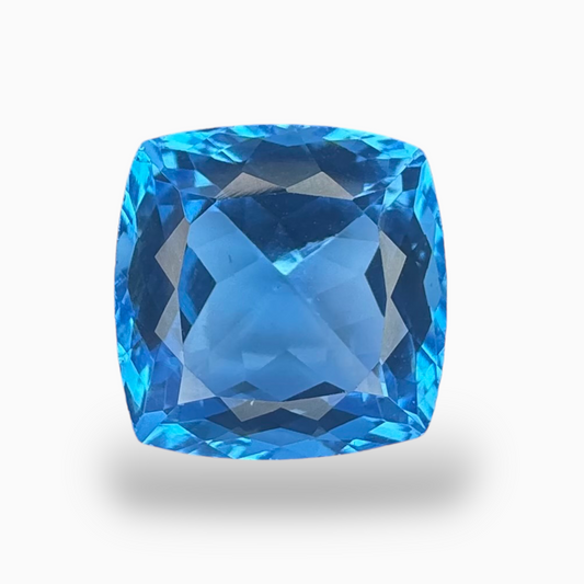 Deep Swiss Blue Topaz Cushion Shape 15.33 Carats Stone Size 14.5mm