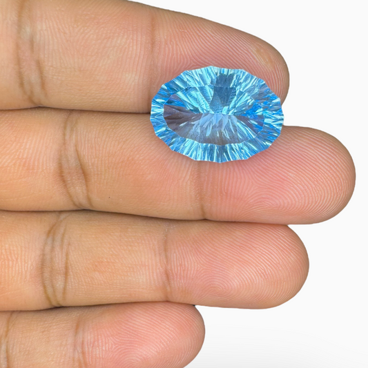 Swiss Blue Topaz 16.78 Carats Oval Fancy Cut Shape Stone Size 19X14mmLaser Cut