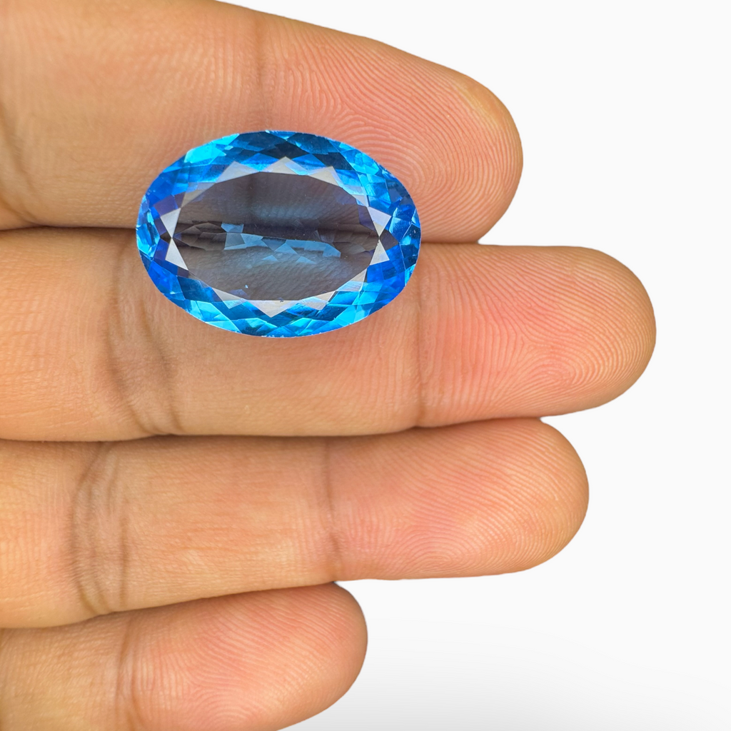 Deep Swiss Blue Topaz Oval Shape 15.87 Carats Stone Size 20X14mm