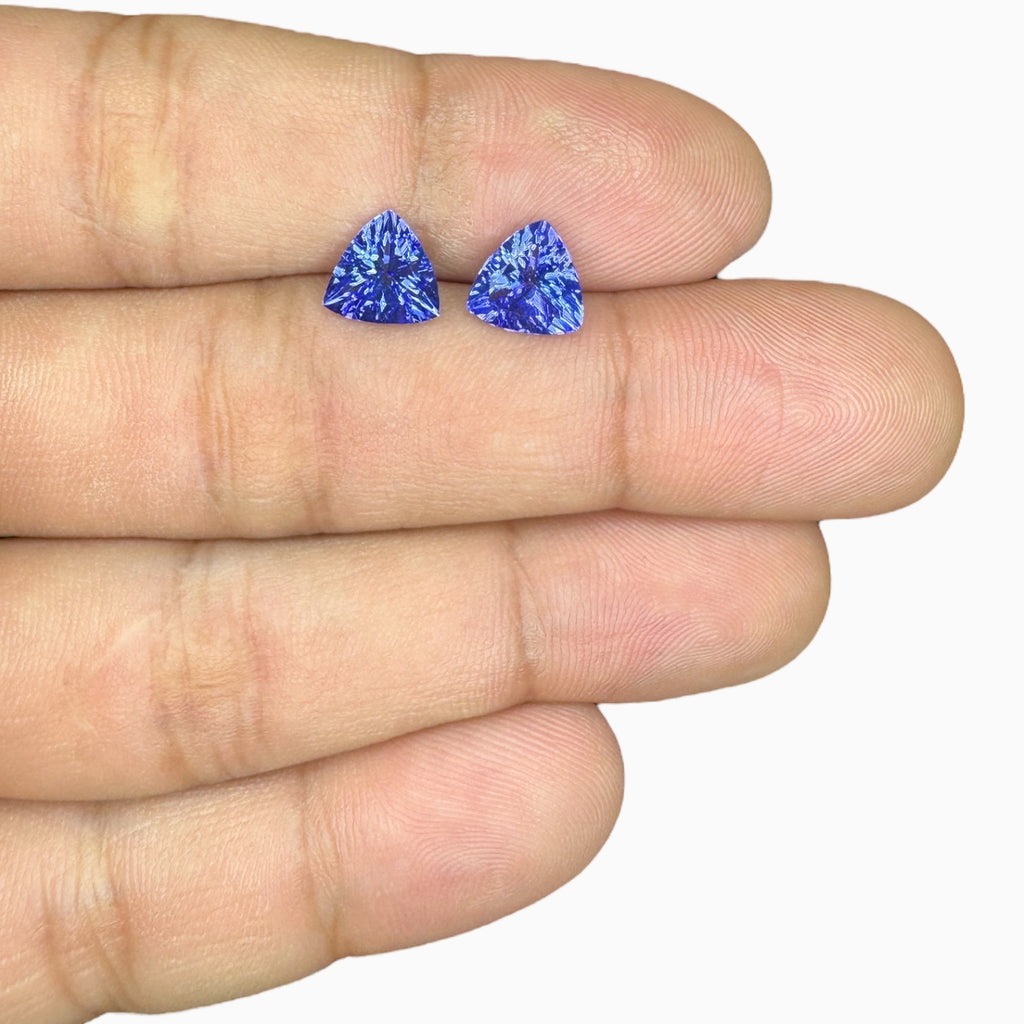 Tanzanite Trilliant Cut Stone Pair For Earrings 3.01 Carats 8 X 8 mm