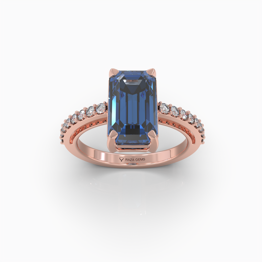 Christi - Ocean Blue Tourmaline Statement Solitaire Ring in 18K Gold with Sparkling Moissanite