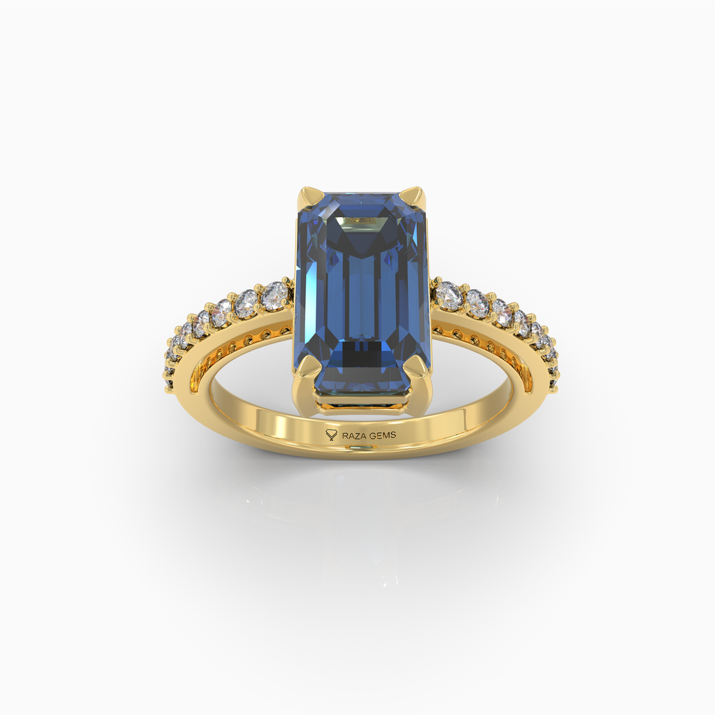 Christi - Ocean Blue Tourmaline Statement Solitaire Ring in 18K Gold with Sparkling Moissanite