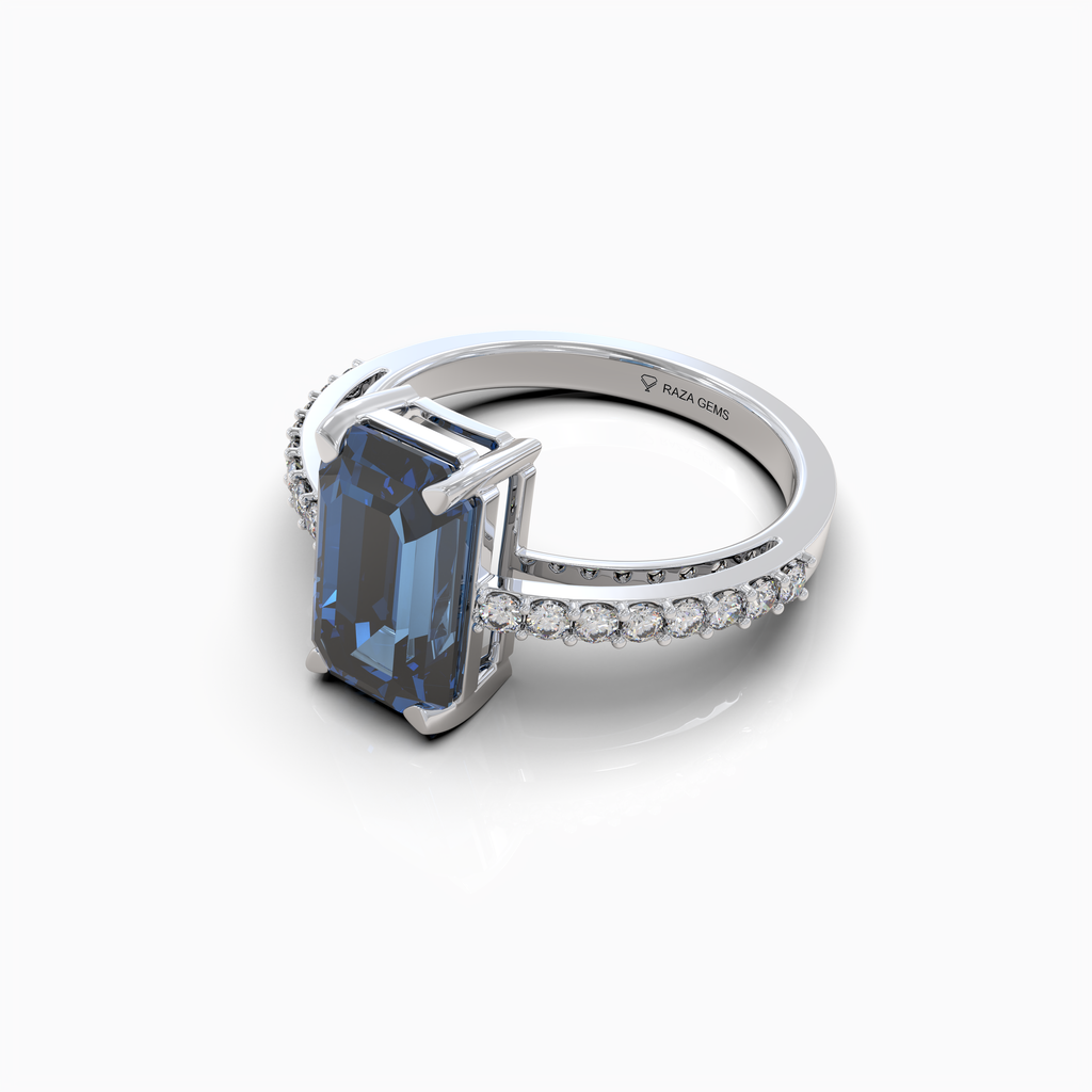 Christi - Ocean Blue Tourmaline Statement Solitaire Ring in 18K Gold with Sparkling Moissanite
