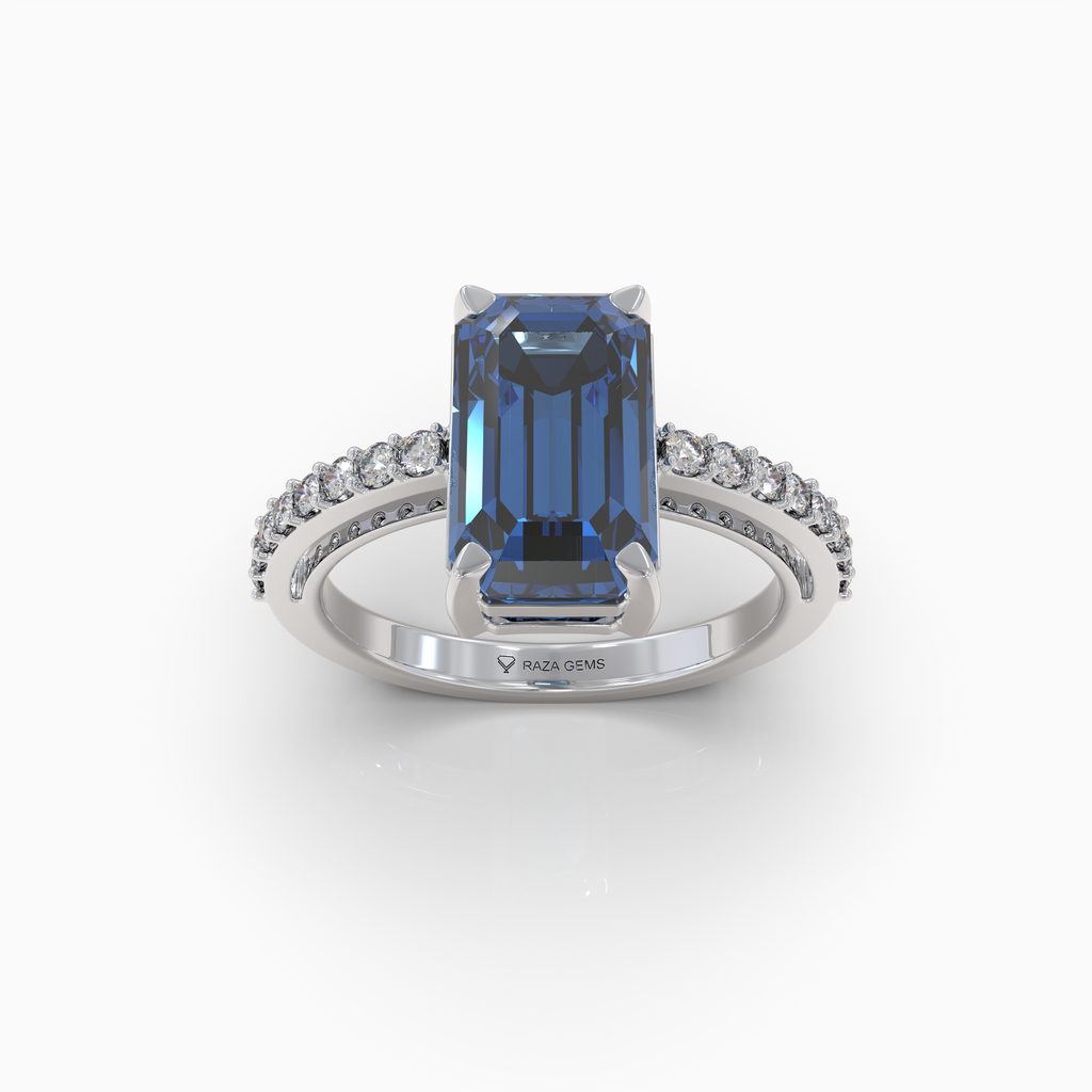 Christi - Ocean Blue Tourmaline Statement Solitaire Ring in 18K Gold with Sparkling Moissanite