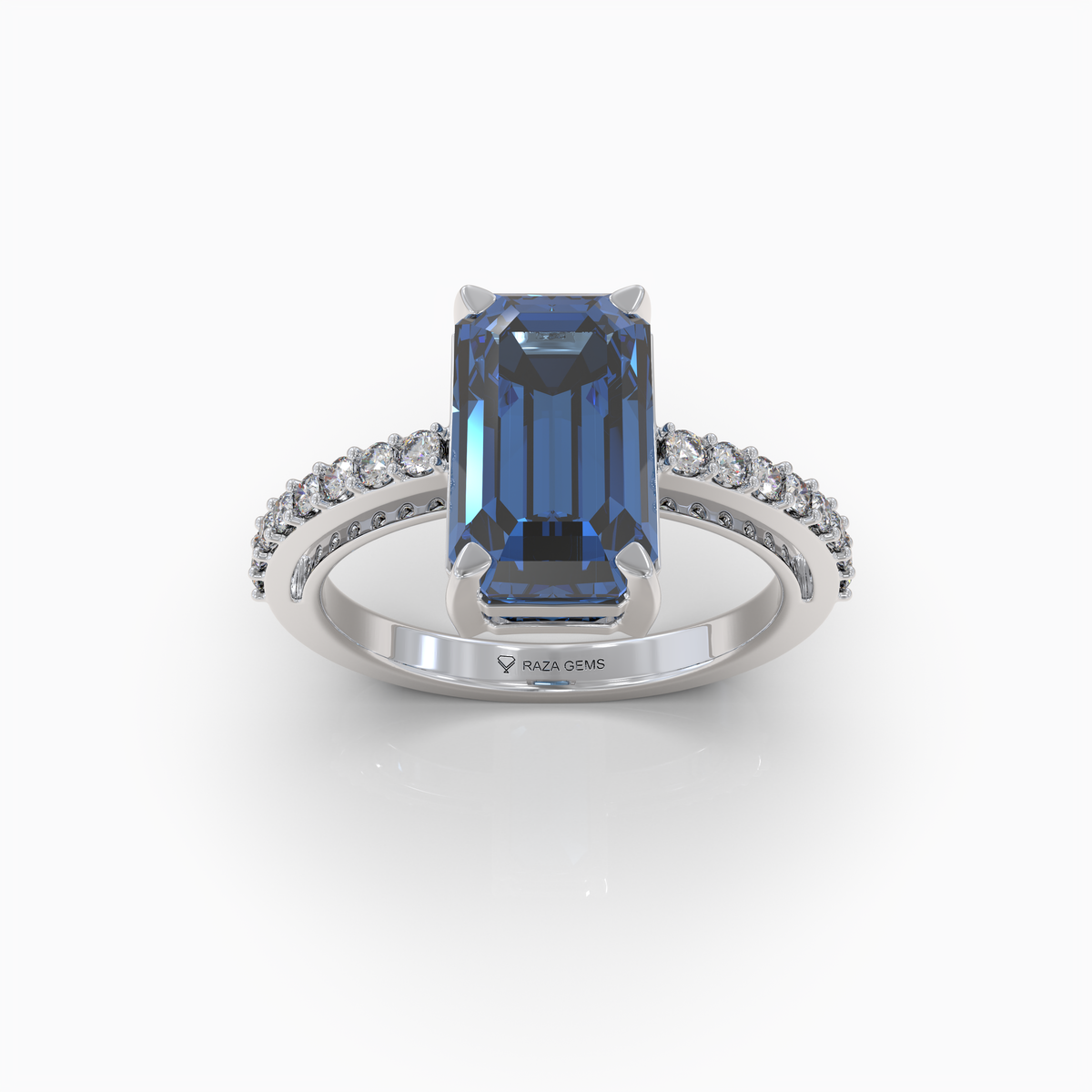 Christi - Ocean Blue Tourmaline Statement Solitaire Ring in 18K Gold with Sparkling Moissanite