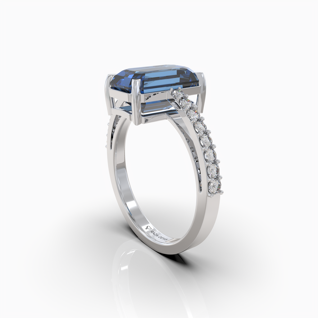 Christi - Ocean Blue Tourmaline Statement Solitaire Ring in 18K Gold with Sparkling Moissanite