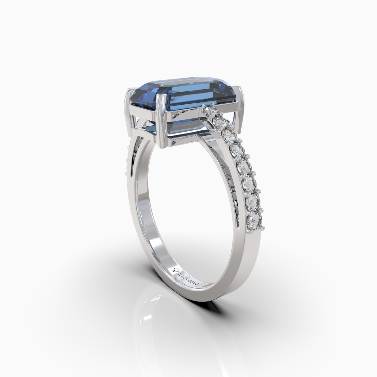 Christi - Ocean Blue Tourmaline Statement Solitaire Ring in 18K Gold with Sparkling Moissanite