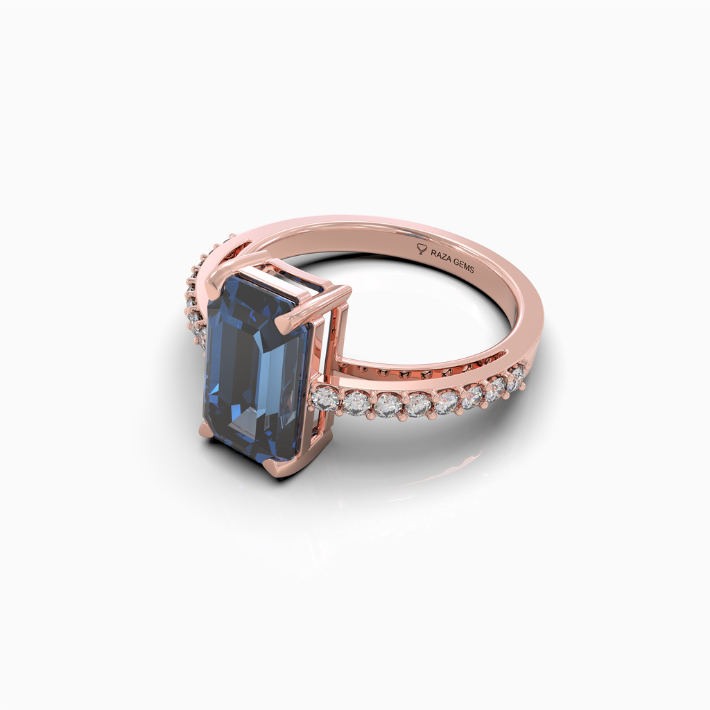 Christi - Ocean Blue Tourmaline Statement Solitaire Ring in 18K Gold with Sparkling Moissanite